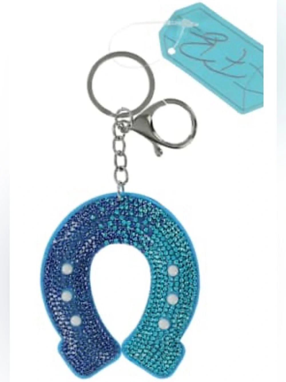 NEW Blue Glitter Horseshoe Keychain - Bag Charm